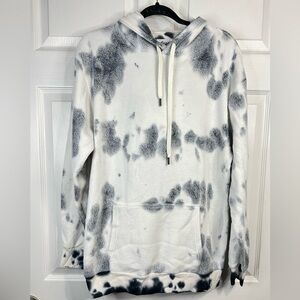 Feat Unisex Marble Print Fleece Hoodie - White/Black - Size 1 (23" PTP - Small)